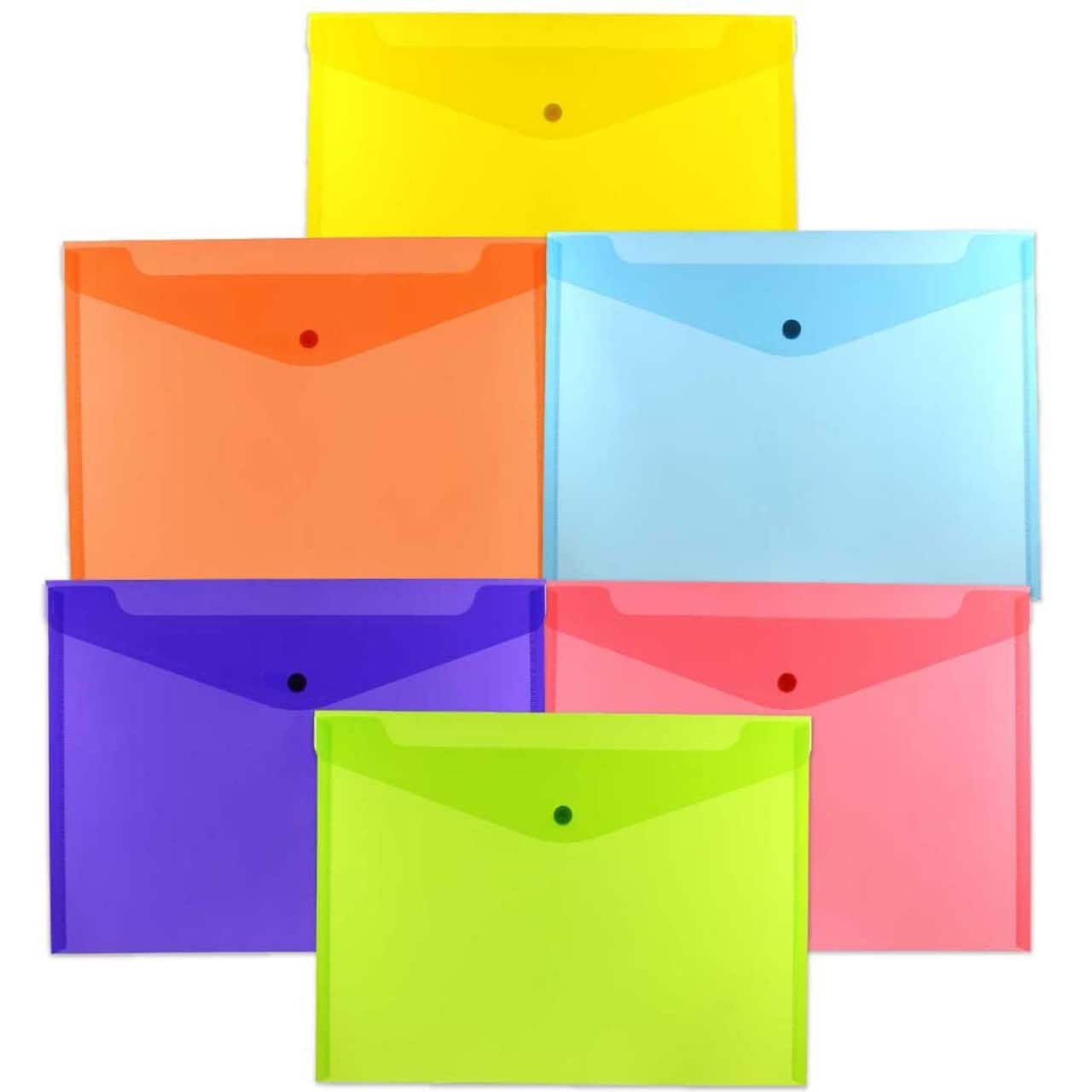 JAM Paper 9.75" x 13" Assorted Plastic Snap Close Booklet Envelopes, 12ct.